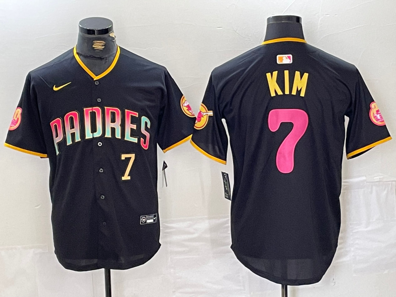 Men's San Diego Padres #7 Ha-Seong Kim Black Cool Base Stitched Baseball Jersey 1