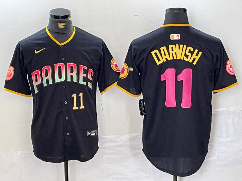 Men's San Diego Padres #11 Yu Darvish Black Cool Base Stitched Baseball Jersey 3