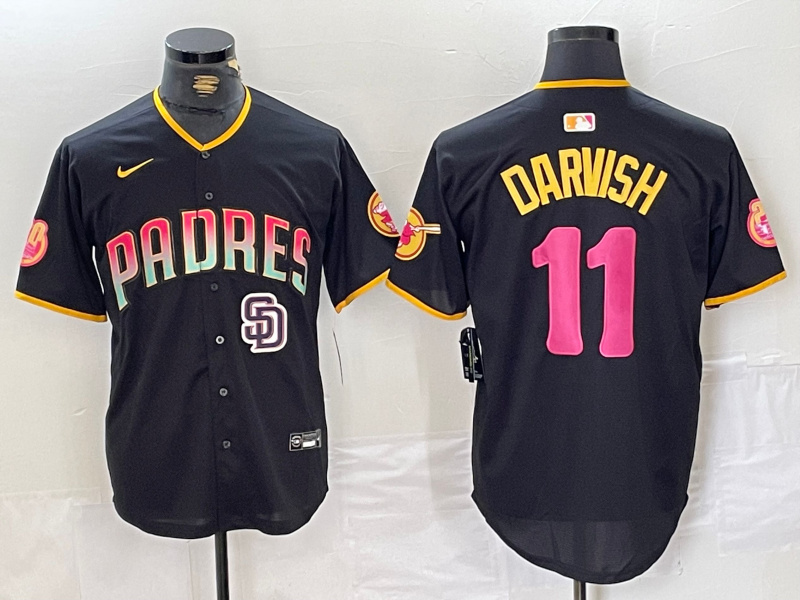Men's San Diego Padres #11 Yu Darvish Black Cool Base Stitched Baseball Jersey 2