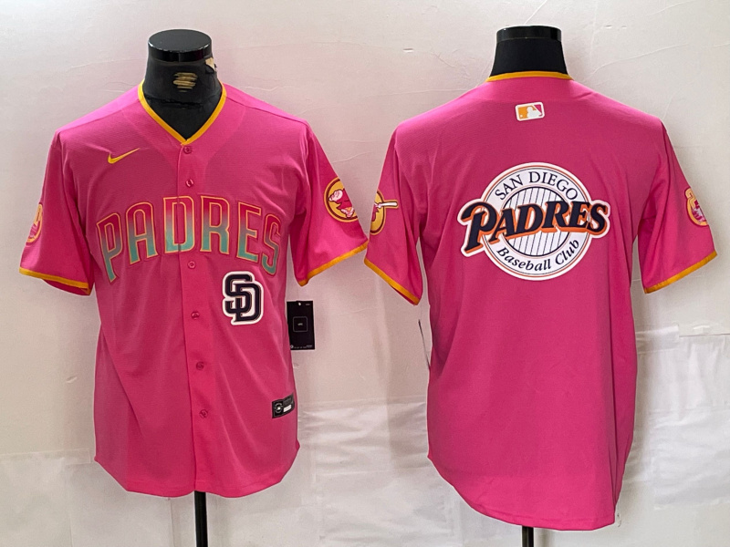 Men's San Diego Padres Team Big Logo Pink Cool Base Stitched Baseball Jersey 5
