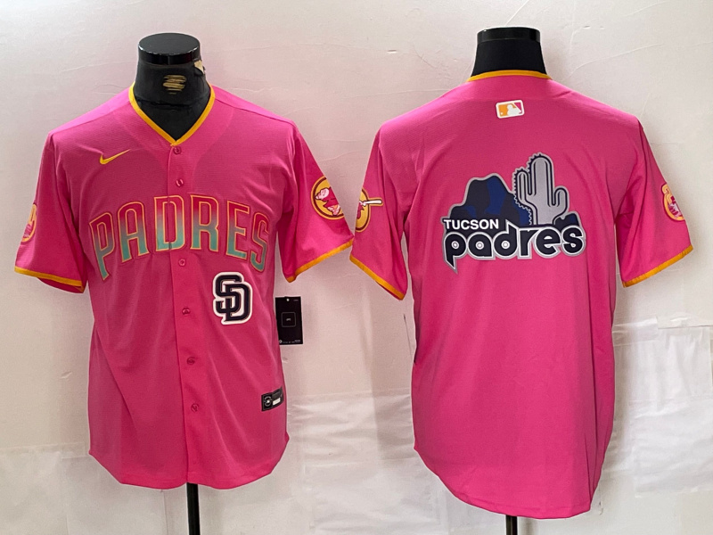 Men's San Diego Padres Team Big Logo Pink Cool Base Stitched Baseball Jersey 4