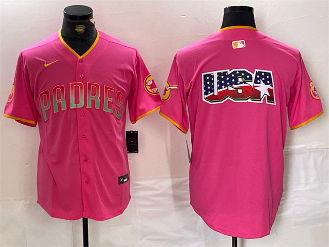 Men's San Diego Padres Team Big Logo Pink Cool Base Stitched Baseball Jersey 2