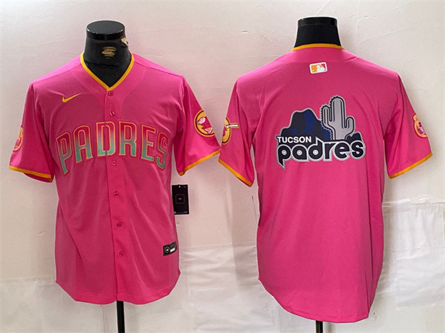 Men's San Diego Padres Team Big Logo Pink Cool Base Stitched Baseball Jersey 1