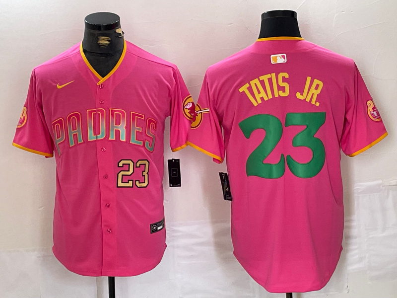 Men's San Diego Padres #23 Fernando Tatis Jr. Pink Cool Base Stitched Baseball Jersey 2
