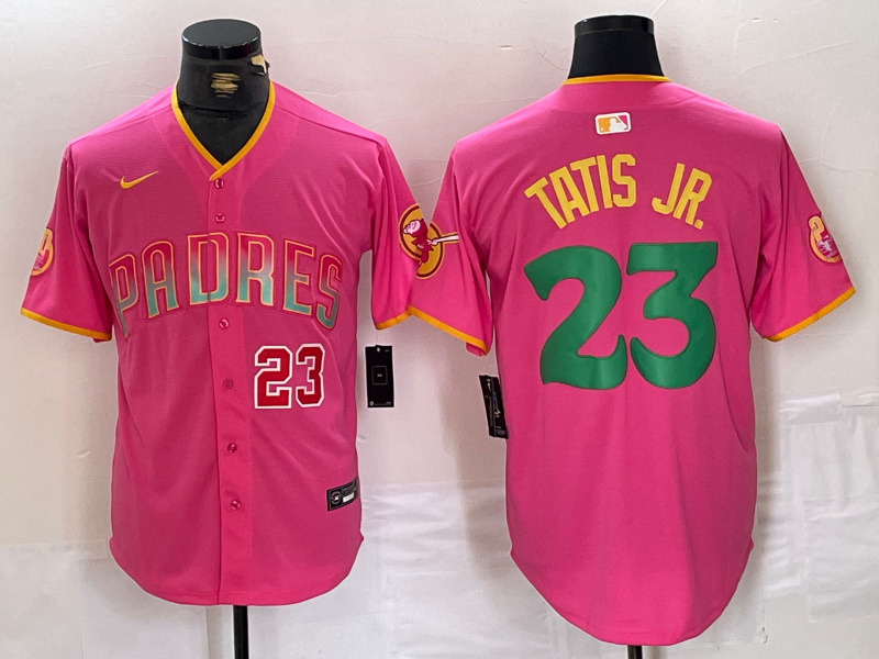 Men's San Diego Padres #23 Fernando Tatis Jr. Pink Cool Base Stitched Baseball Jersey 1