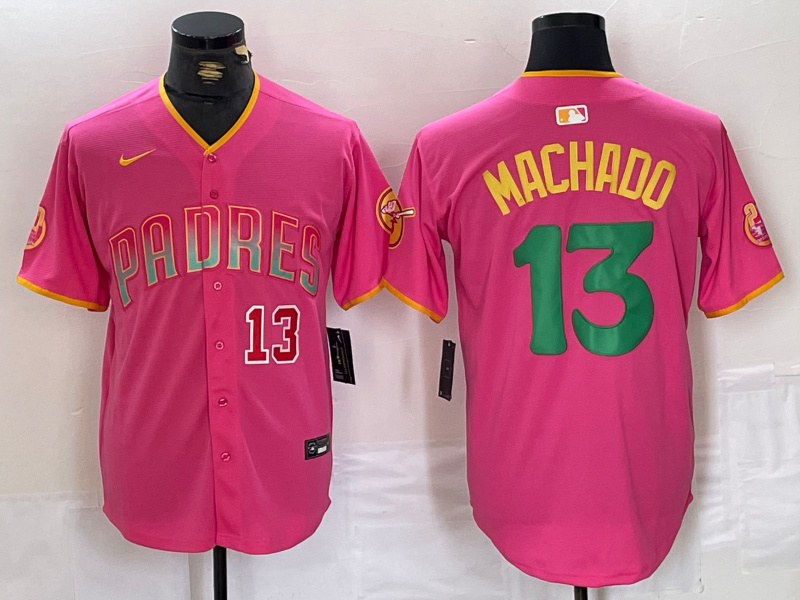 Men's San Diego Padres #13 Manny Machado Pink Cool Base Stitched Baseball Jersey 1