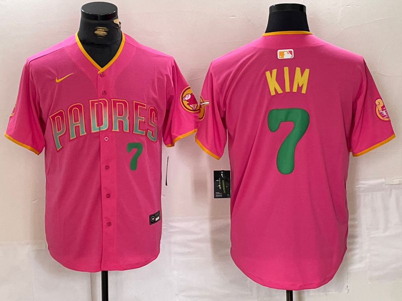 Men's San Diego Padres ##7 Ha-Seong Kim Pink Cool Base Stitched Baseball Jersey 4