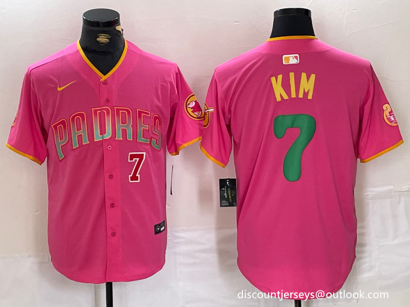 Men's San Diego Padres ##7 Ha-Seong Kim Pink Cool Base Stitched Baseball Jersey 3