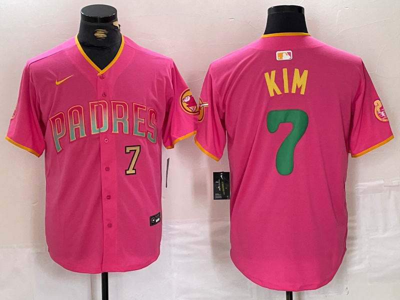 Men's San Diego Padres ##7 Ha-Seong Kim Pink Cool Base Stitched Baseball Jersey 2