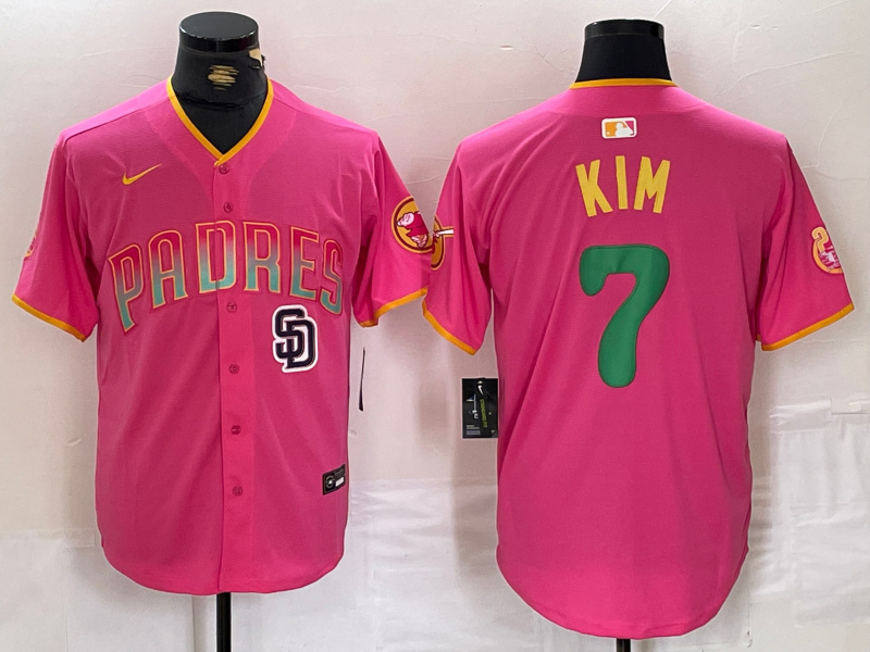 Men's San Diego Padres ##7 Ha-Seong Kim Pink Cool Base Stitched Baseball Jersey 1