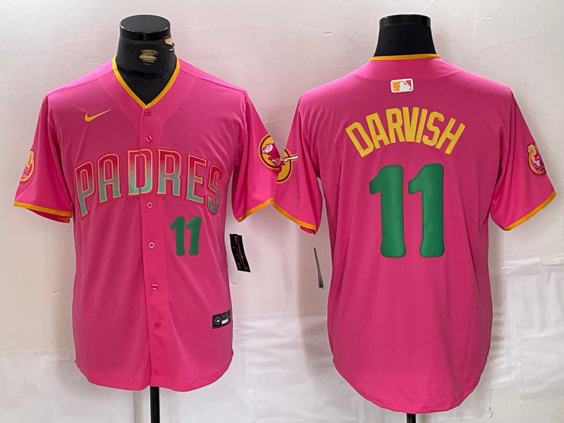 Men's San Diego Padres #11 Yu Darvish Pink Cool Base Stitched Baseball Jersey 3