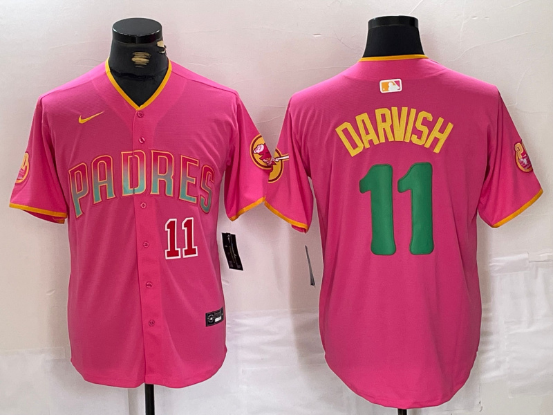 Men's San Diego Padres #11 Yu Darvish Pink Cool Base Stitched Baseball Jersey 1