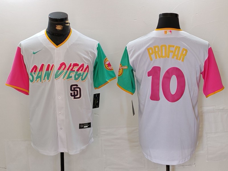 Men's San Diego Padres #10 Jurickson Profar White City Connect Cool Base Stitched Baseball Jersey 1