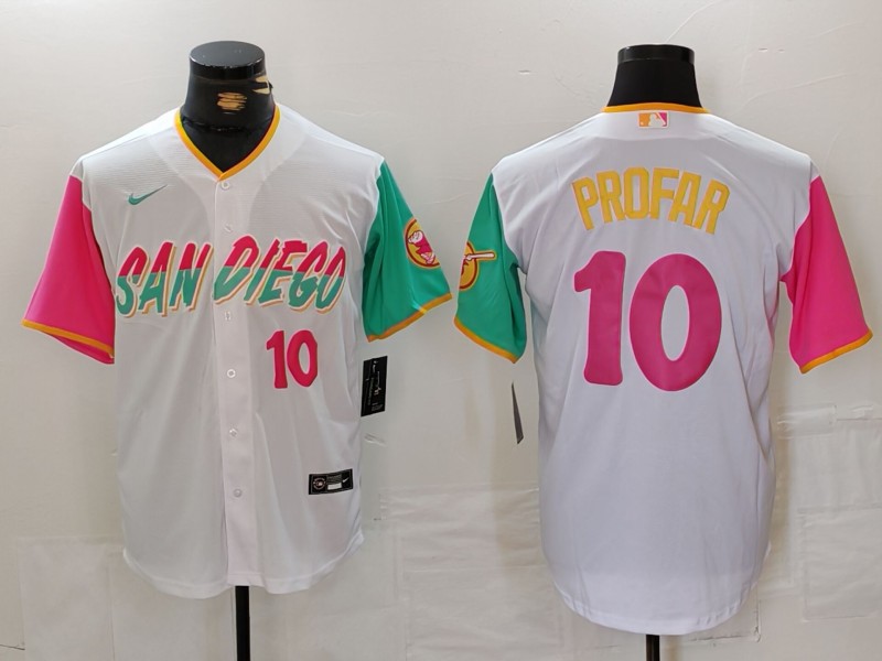 Men's San Diego Padres #10 Jurickson Profar White City Connect Cool Base Stitched Baseball Jersey 2