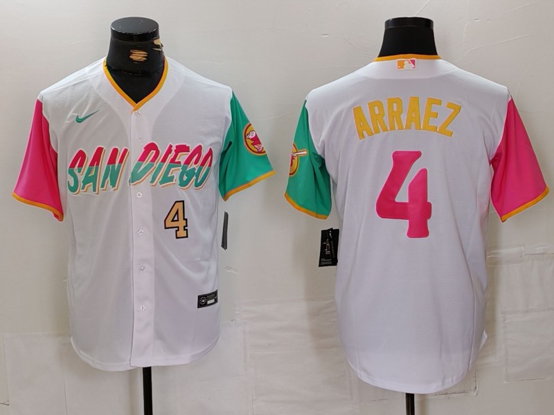 Men's San Diego Padres #4 Luis Arraez White City Connect Cool Base Stitched Baseball Jersey 2