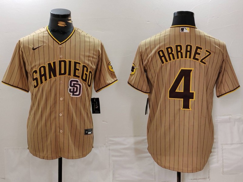 Men's San Diego Padres #4 Luis Arraez Tan Cool Base Stitched Baseball Jersey 2
