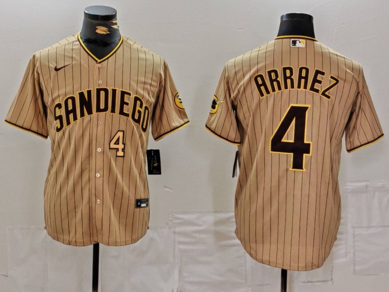 Men's San Diego Padres #4 Luis Arraez Tan Cool Base Stitched Baseball Jersey 1