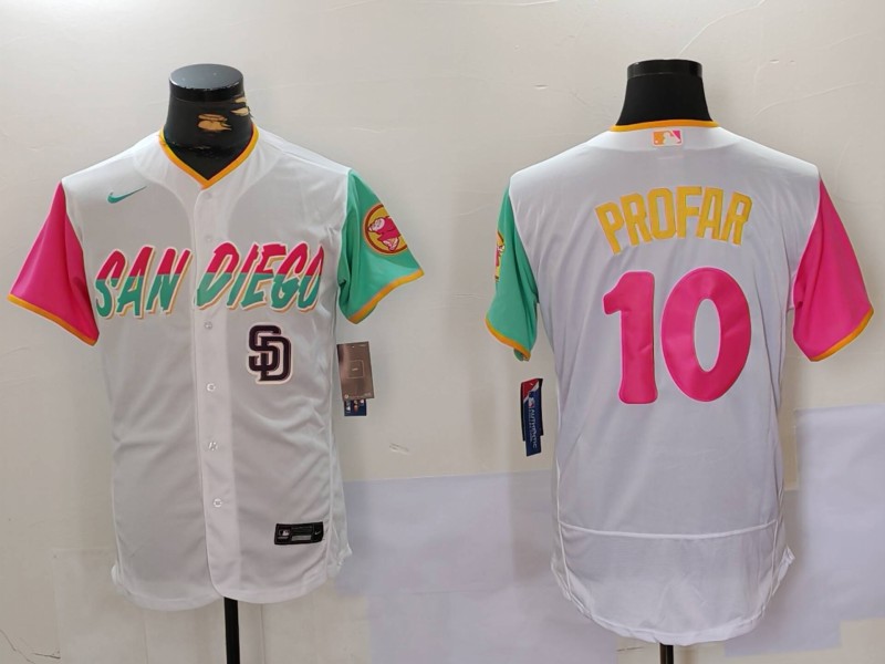 Men's San Diego Padres #10 Jurickson Profar White City Connect Cool Base Stitched Baseball Jersey 5
