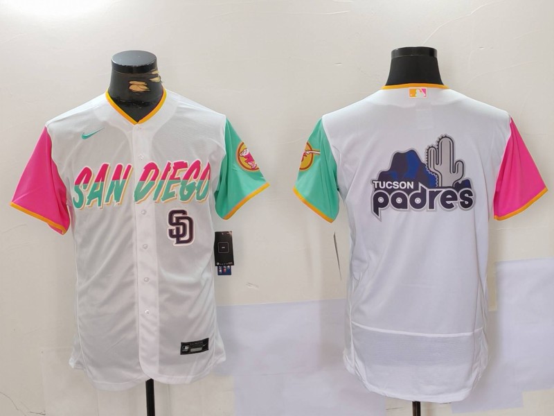 Men's San Diego Padres big logo Profar White City Connect Cool Base Stitched Baseball Jersey 3