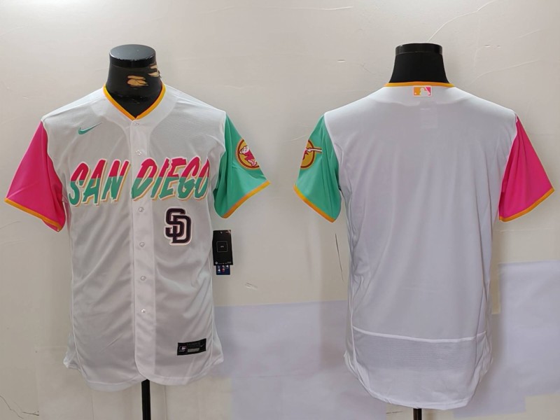 Men's San Diego Padres big logo Profar White City Connect Cool Base Stitched Baseball Jersey 2