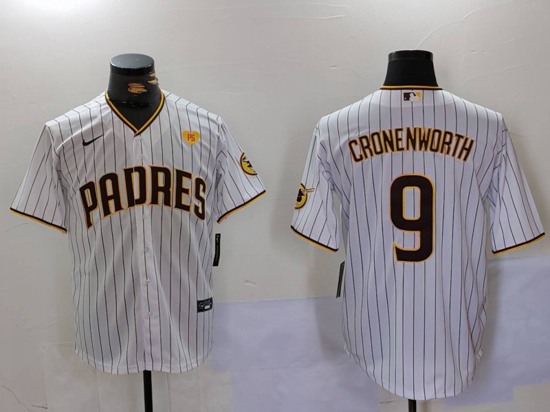 Men's San Diego Padres #9 Jake Cronenworth White With PS Patch Cool Base Stitched Baseball Jersey 7