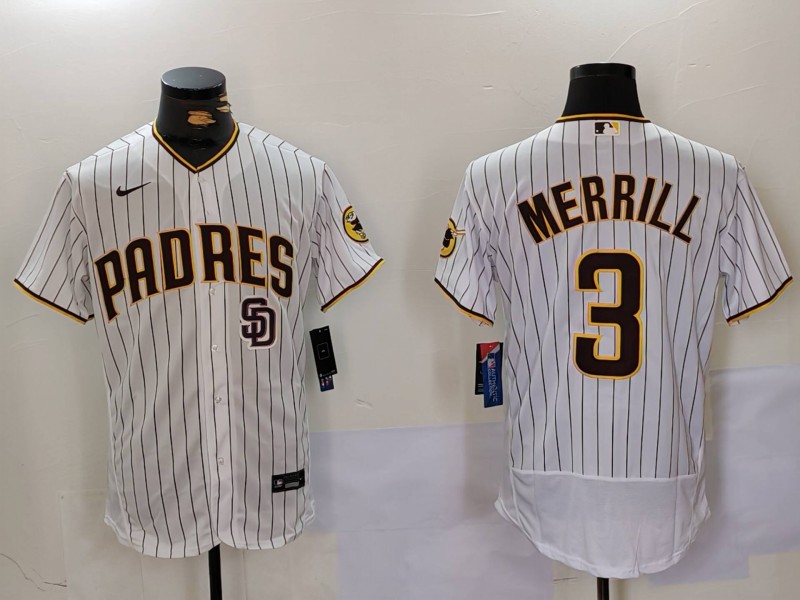 Men's San Diego Padres #3 Jackson Merrill white Cool Base Stitched Baseball Jersey 019