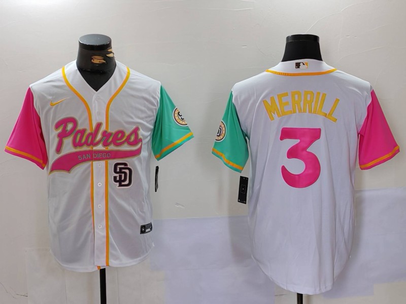 Men's San Diego Padres #3 Jackson Merrill white Cool Base Stitched Baseball Jersey 015