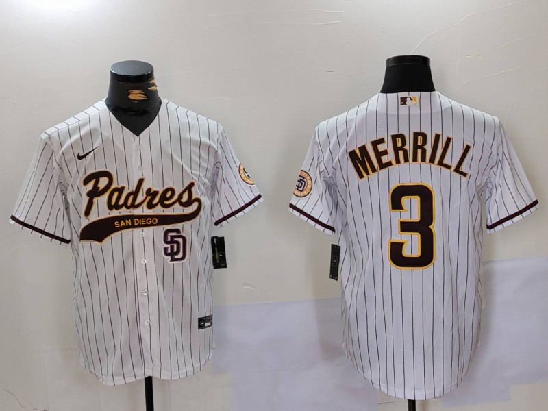 Men's San Diego Padres #3 Jackson Merrill white Cool Base Stitched Baseball Jersey 014