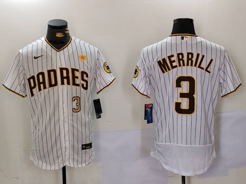 Men's San Diego Padres #3 Jackson Merrill white Cool Base Stitched Baseball Jersey 011