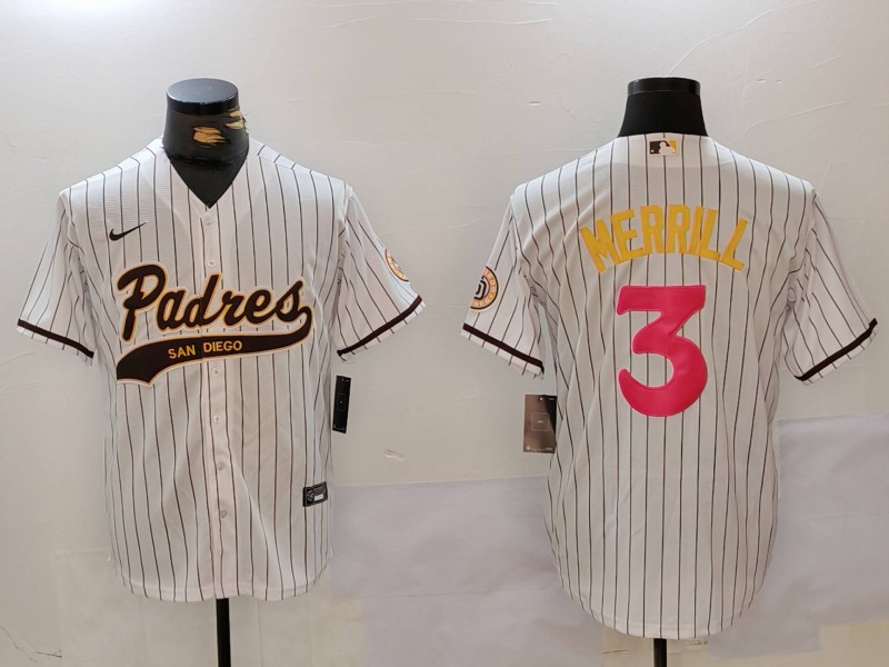 Men's San Diego Padres #3 Jackson Merrill white Cool Base Stitched Baseball Jersey 009