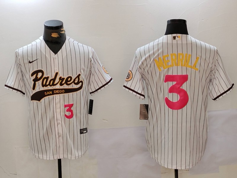 Men's San Diego Padres #3 Jackson Merrill white Cool Base Stitched Baseball Jersey 008