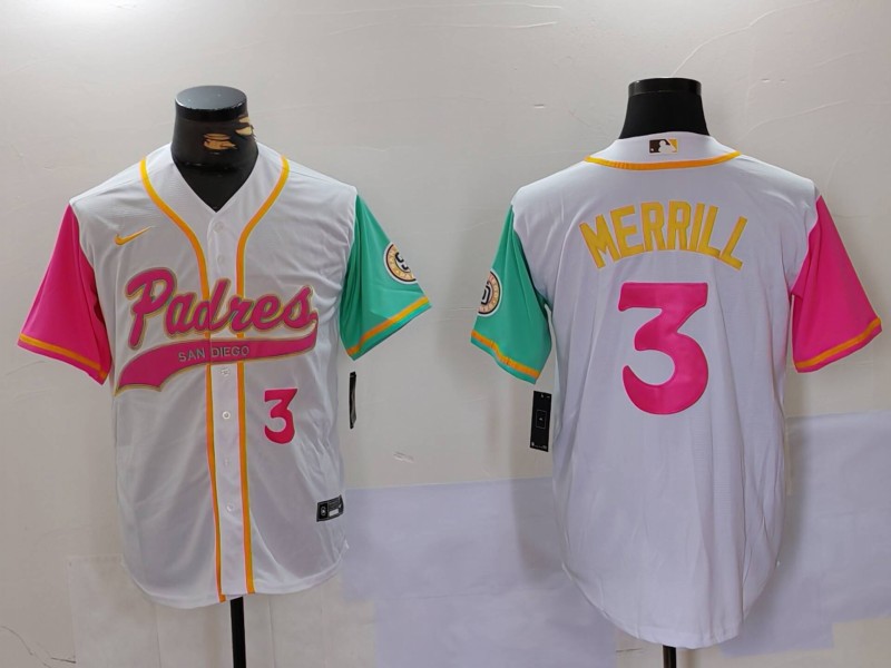 Men's San Diego Padres #3 Jackson Merrill white Cool Base Stitched Baseball Jersey 007