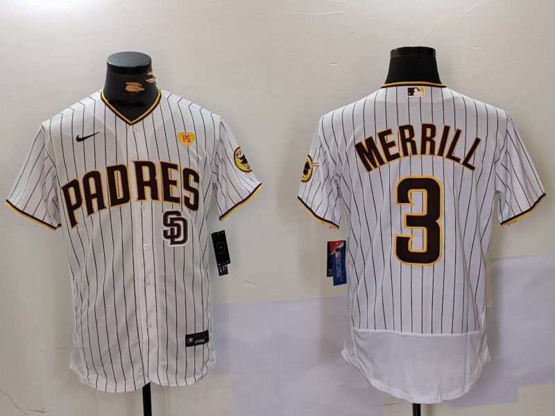 Men's San Diego Padres #3 Jackson Merrill white Cool Base Stitched Baseball Jersey 006