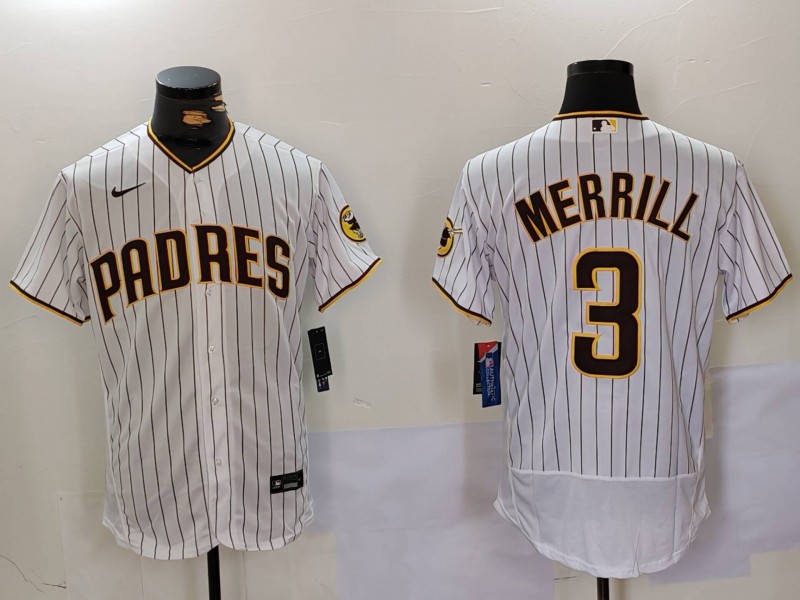 Men's San Diego Padres #3 Jackson Merrill white Cool Base Stitched Baseball Jersey 005