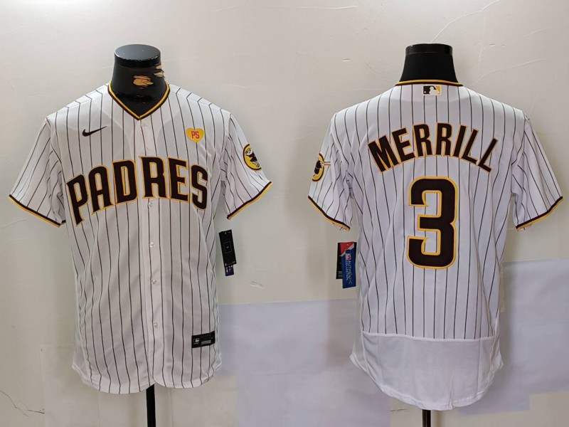 Men's San Diego Padres #3 Jackson Merrill white Cool Base Stitched Baseball Jersey 003