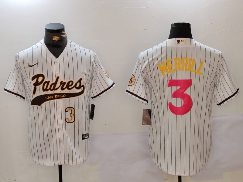 Men's San Diego Padres #3 Jackson Merrill white Cool Base Stitched Baseball Jersey 002