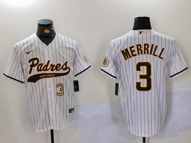 Men's San Diego Padres #3 Jackson Merrill white Cool Base Stitched Baseball Jersey 001