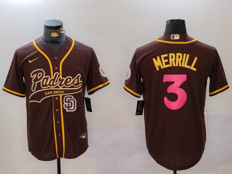 Men's San Diego Padres #3 Jackson Merrill Brown Cool Base Stitched Baseball Jersey 9