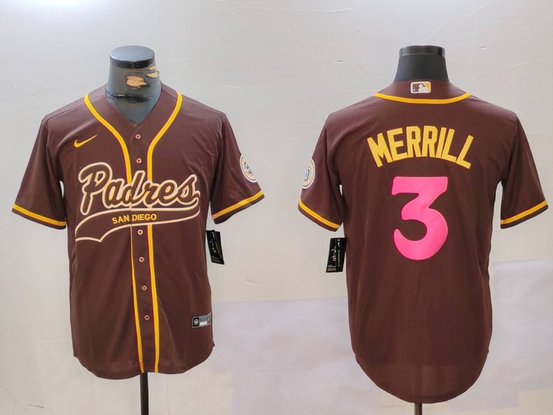 Men's San Diego Padres #3 Jackson Merrill Brown Cool Base Stitched Baseball Jersey 1