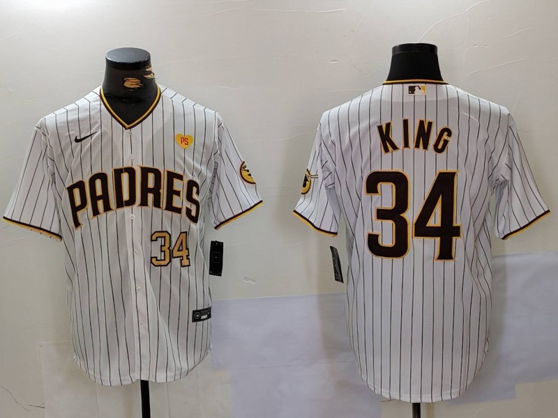 Men's San Diego Padres #34 Michael King White Cool Base Stitched Baseball Jersey 8