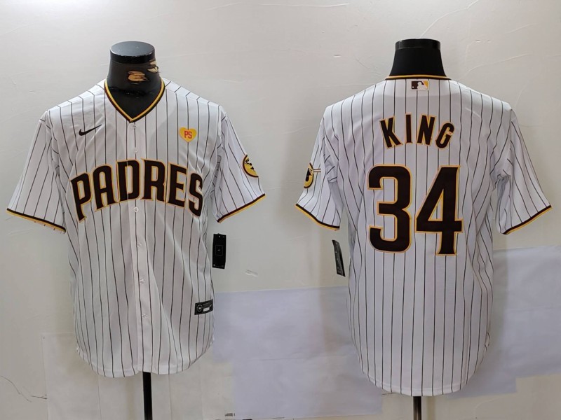 Men's San Diego Padres #34 Michael King White Cool Base Stitched Baseball Jersey 5