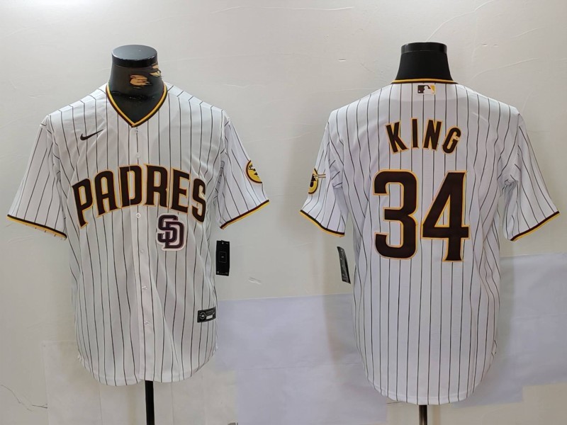 Men's San Diego Padres #34 Michael King White Cool Base Stitched Baseball Jersey 3