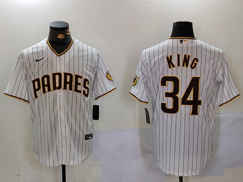 Men's San Diego Padres #34 Michael King White Cool Base Stitched Baseball Jersey 2