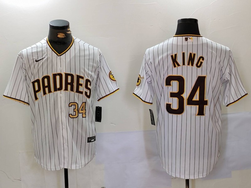 Men's San Diego Padres #34 Michael King White Cool Base Stitched Baseball Jersey 1