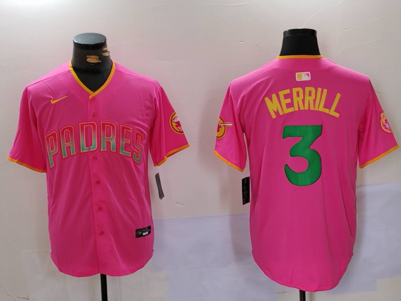 Men's San Diego Padres #3 Jackson Merrill Red Cool Base Stitched Baseball Jersey 9