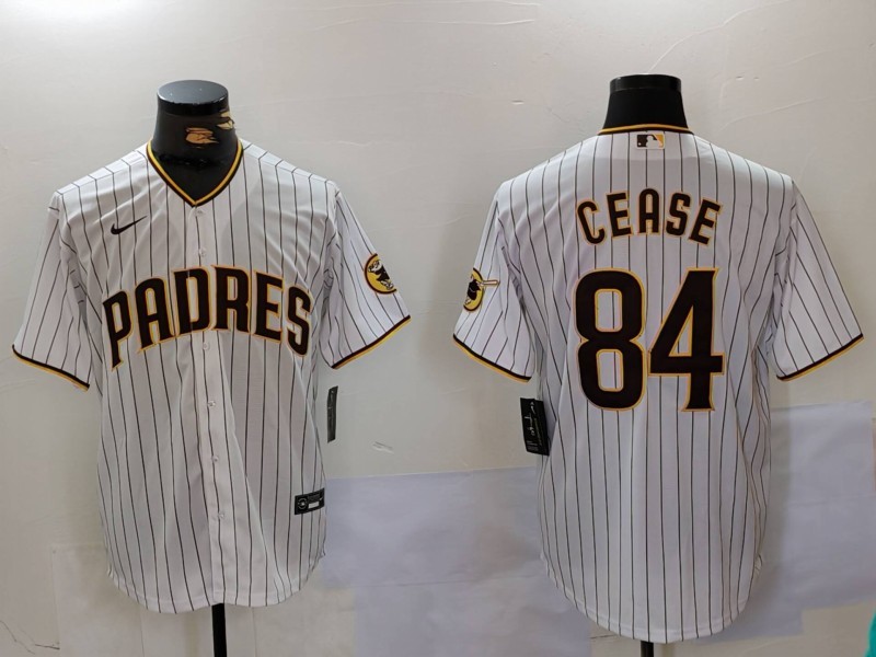 Men's San Diego Padres #84 Dylan Cease White Patch Cool Base Stitched