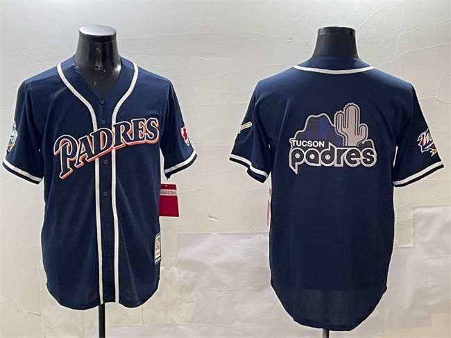 Men's San Diego Padres Tan Team Big Logo Navy 1998 World Series Cool Base Stitched Baseball Jersey 1