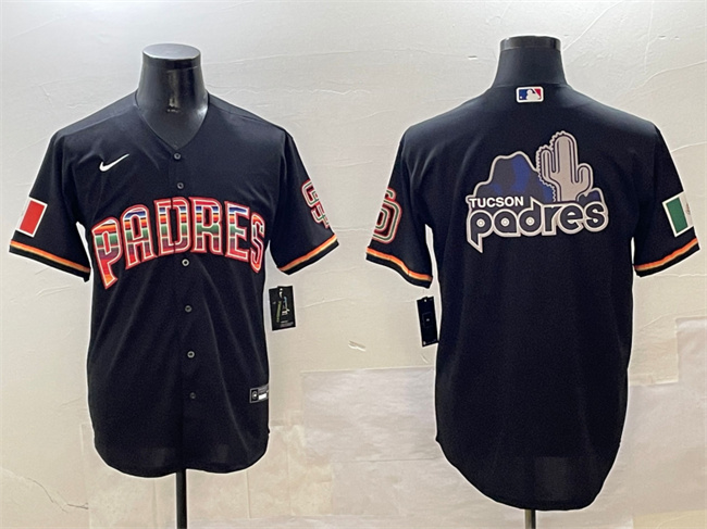Men's San Diego Padres Team Big Logo Black Mexico Cool Base Stitched Baseball Jersey 3