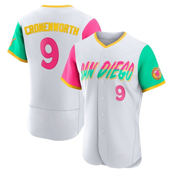Men's San Diego Padres #9 Jake Cronenworth 2022 White City Connect Flex Base Stitched Baseball Jersey