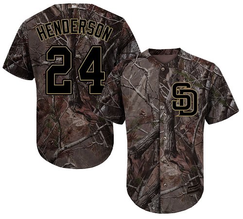 Padres #24 Rickey Henderson Camo Realtree Collection Cool Base Stitched Baseball Jersey